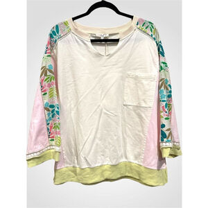 Size S (Oversized) Easel Los Angeles Color Block Terry Knit Pullover in Vanilla